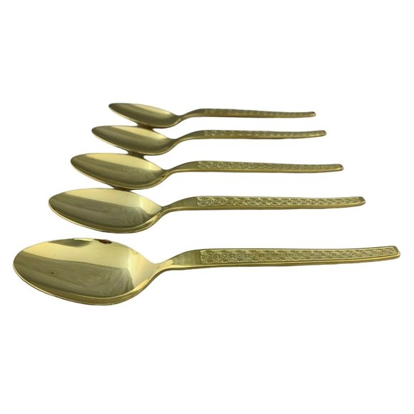 Trocadero Gold Toned Stainless Flatware - 5 Soup Spoons 7" - Korea - Picture 2 of 7